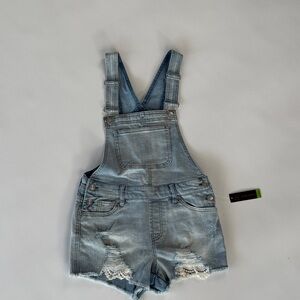No Boundaries Lace leg Stretch Denim Short Overalls